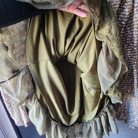 Altar'd State Green/White SWEATER DRESS Size Large Long Sleeve Lace Trim Floral - Picture 5 of 9